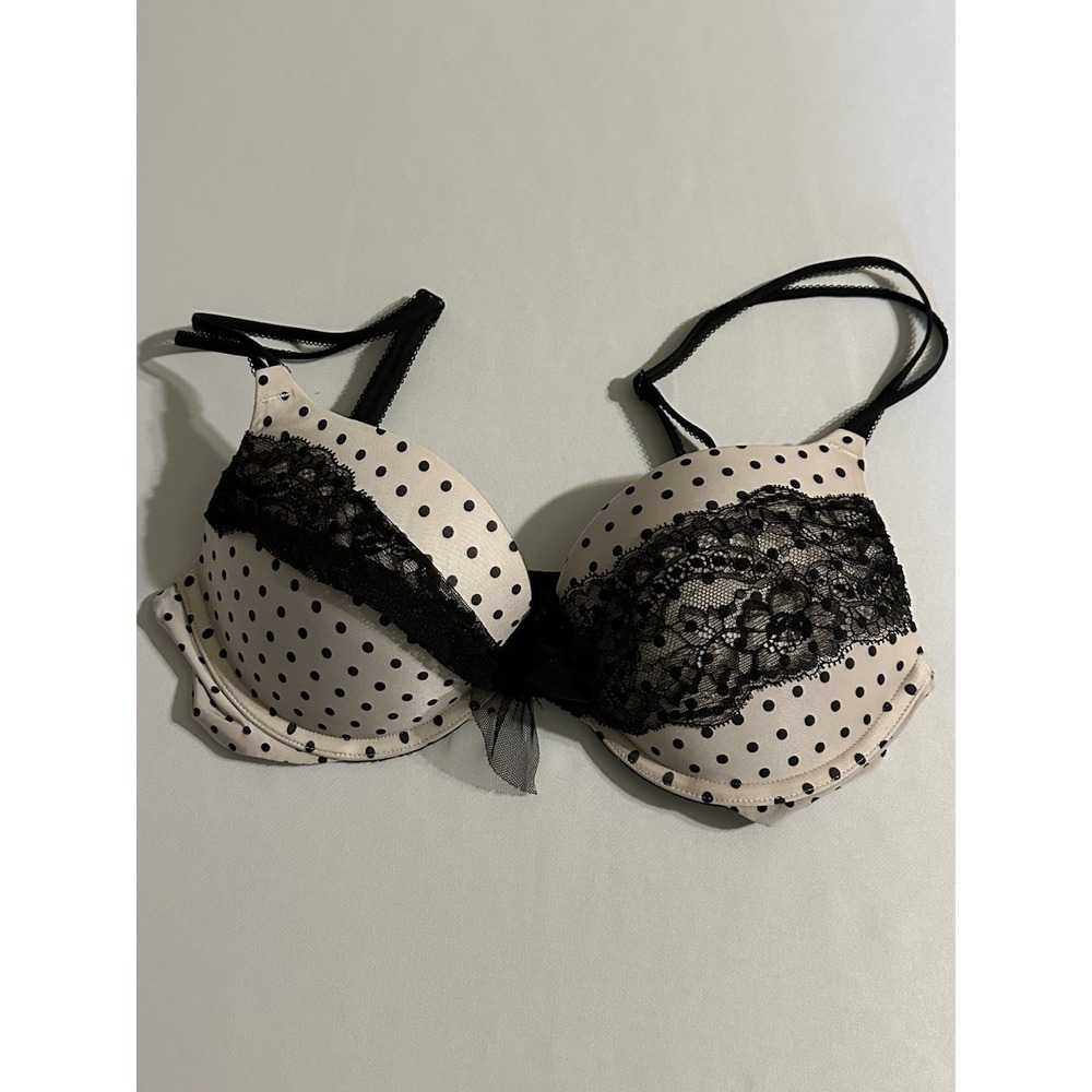 Victoria's Secret Dream Angels Push Up Bra 36B Polka Dot Lace Black‎ White